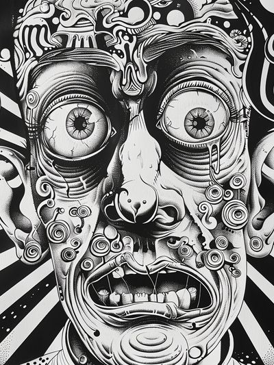 Surreal Face Black-White Poster.