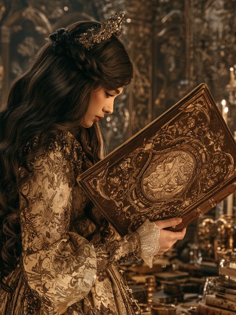 Gilded Storybook Reader Illustration Print. poster detail