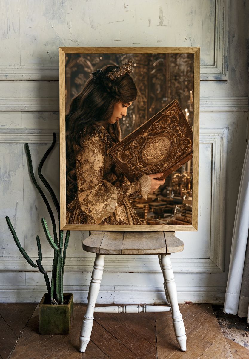 Gilded Storybook Reader Illustration Print. — room view 1