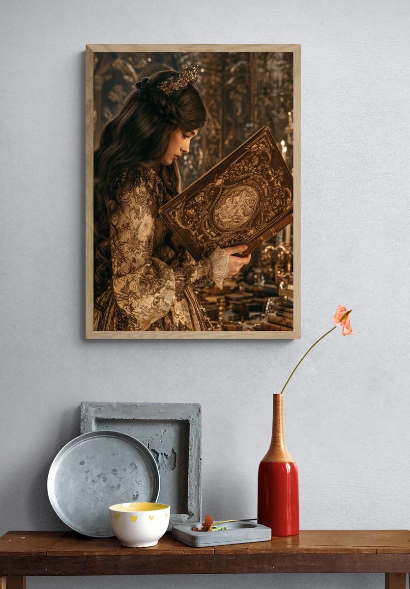 Gilded Storybook Reader Illustration Print. — room view 3