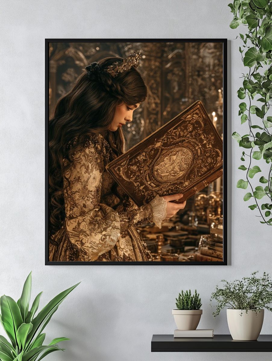 Gilded Storybook Reader Illustration Print. — room view 4