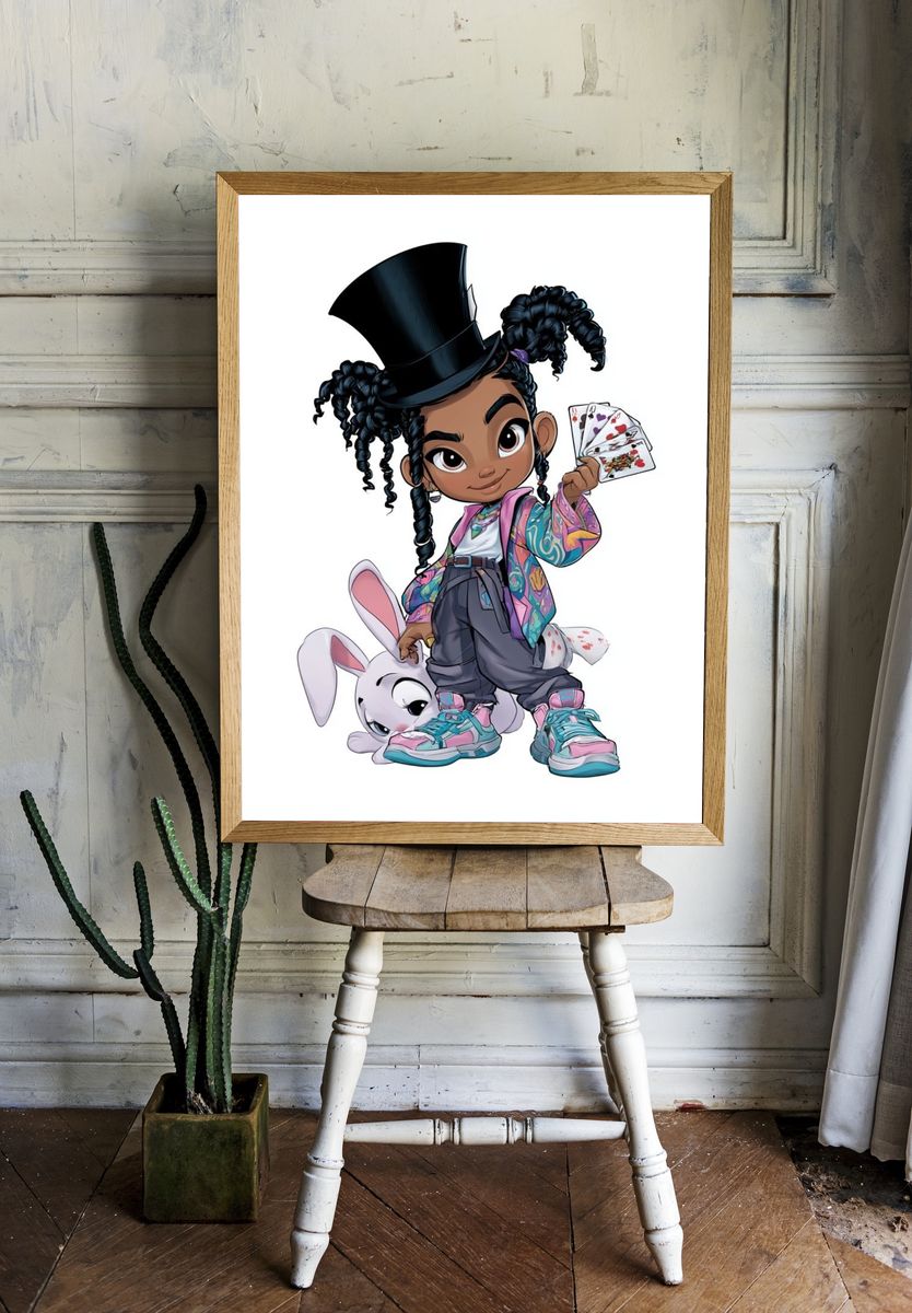 Magical Girl with Rabbit Illustration Poster. — room view 1