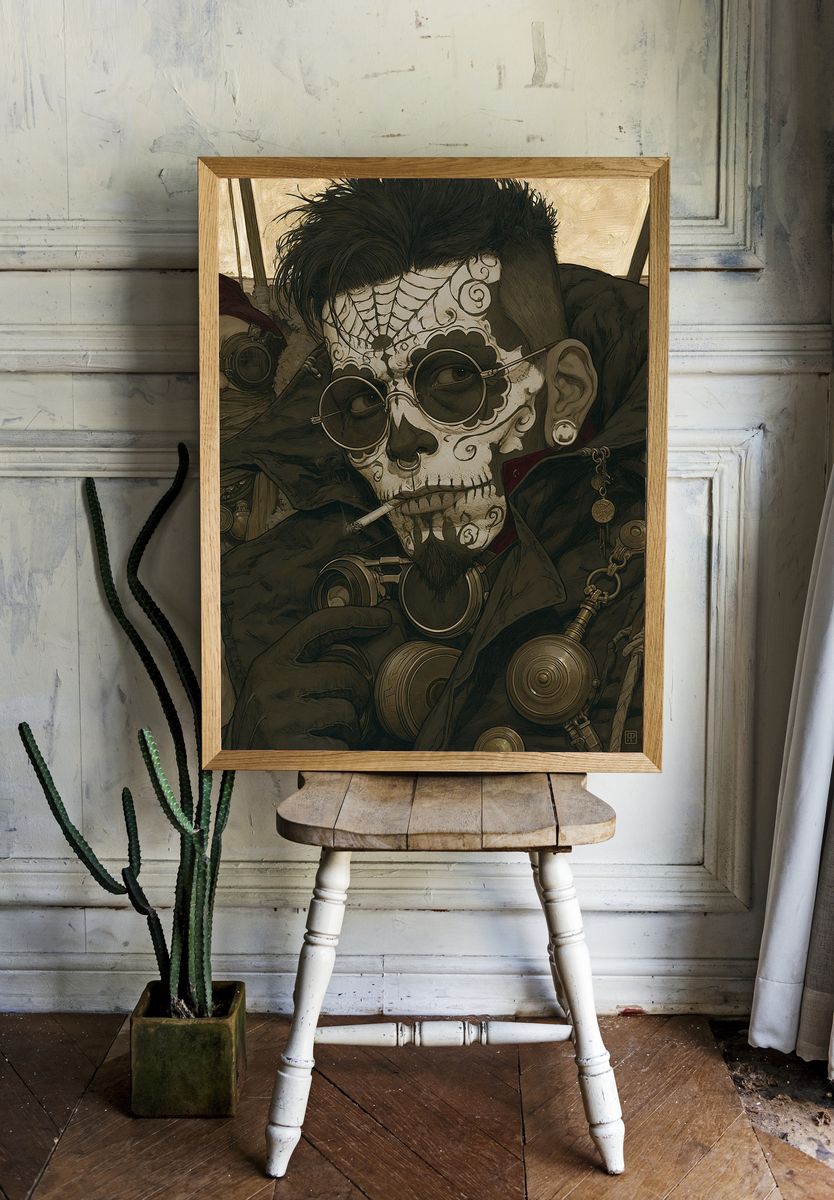 Steampunk Skull Portrait Print. — room view 1