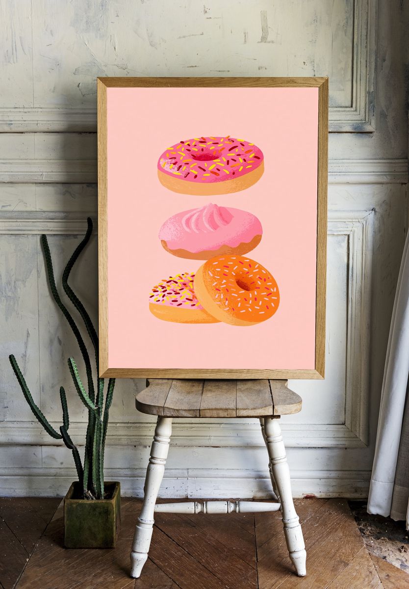 Pink Donuts Illustration Poster. — room view 1