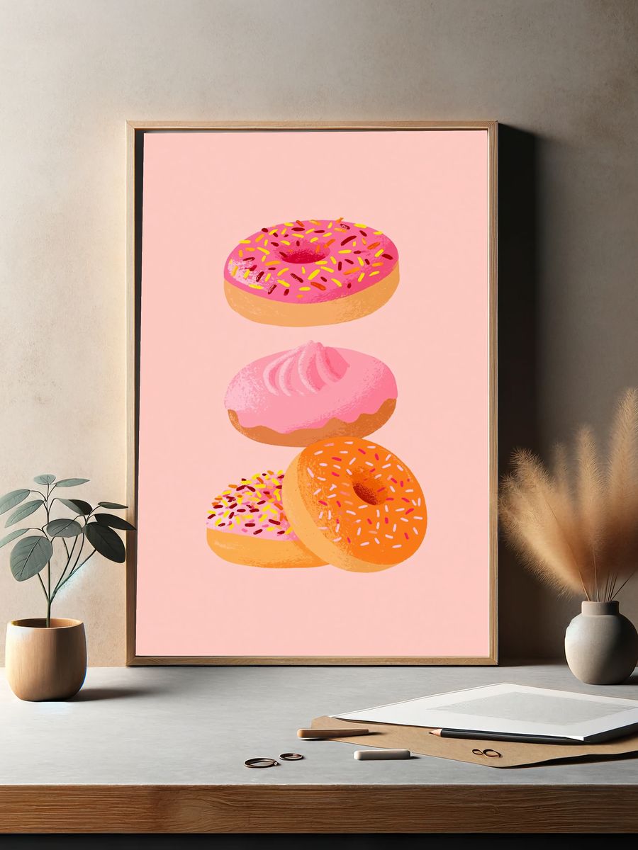 Pink Donuts Illustration Poster. — room view 2