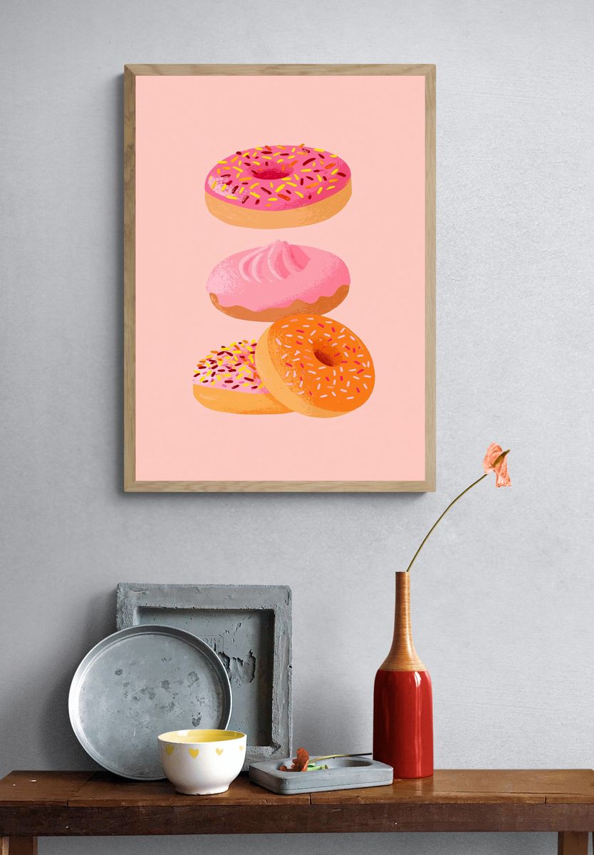 Pink Donuts Illustration Poster. — room view 3