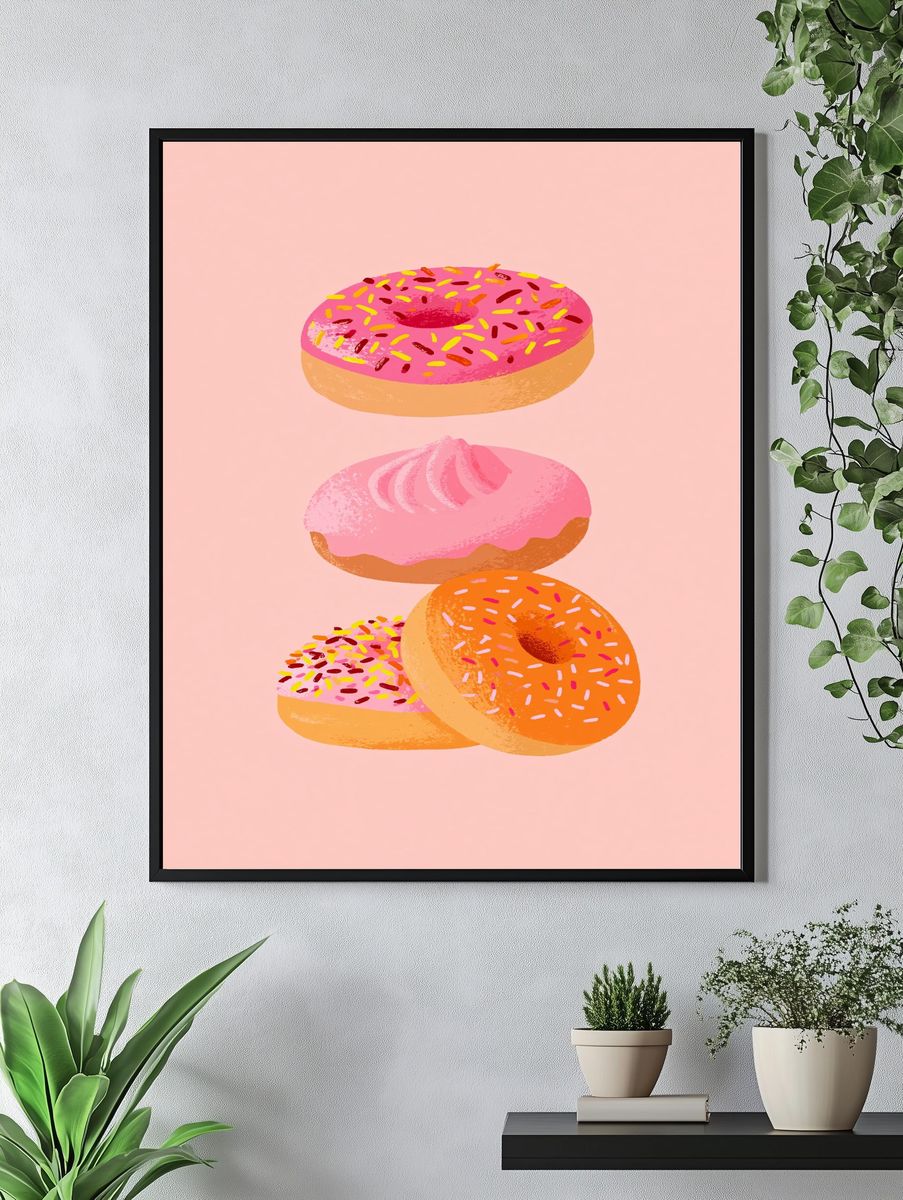 Pink Donuts Illustration Poster. — room view 4