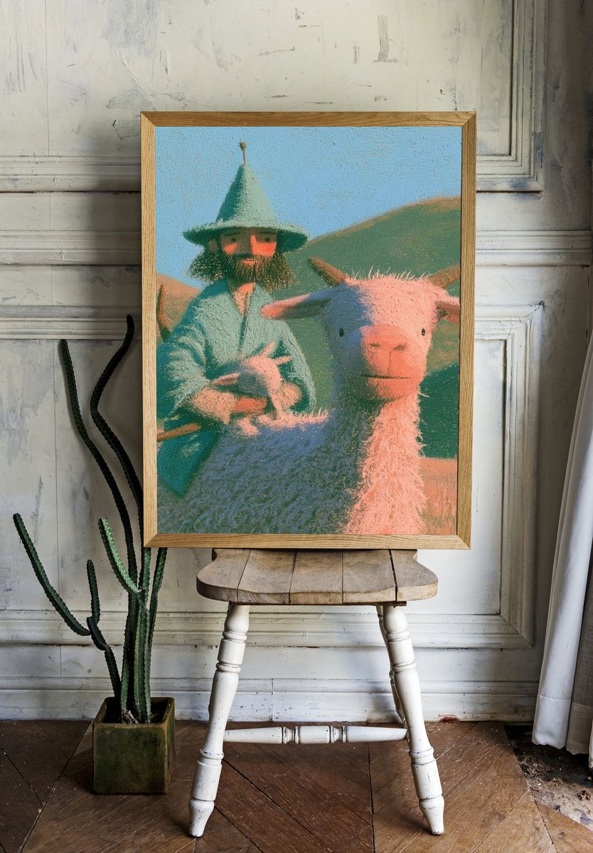Shepherd and Goat Illustration Poster. — room view 1