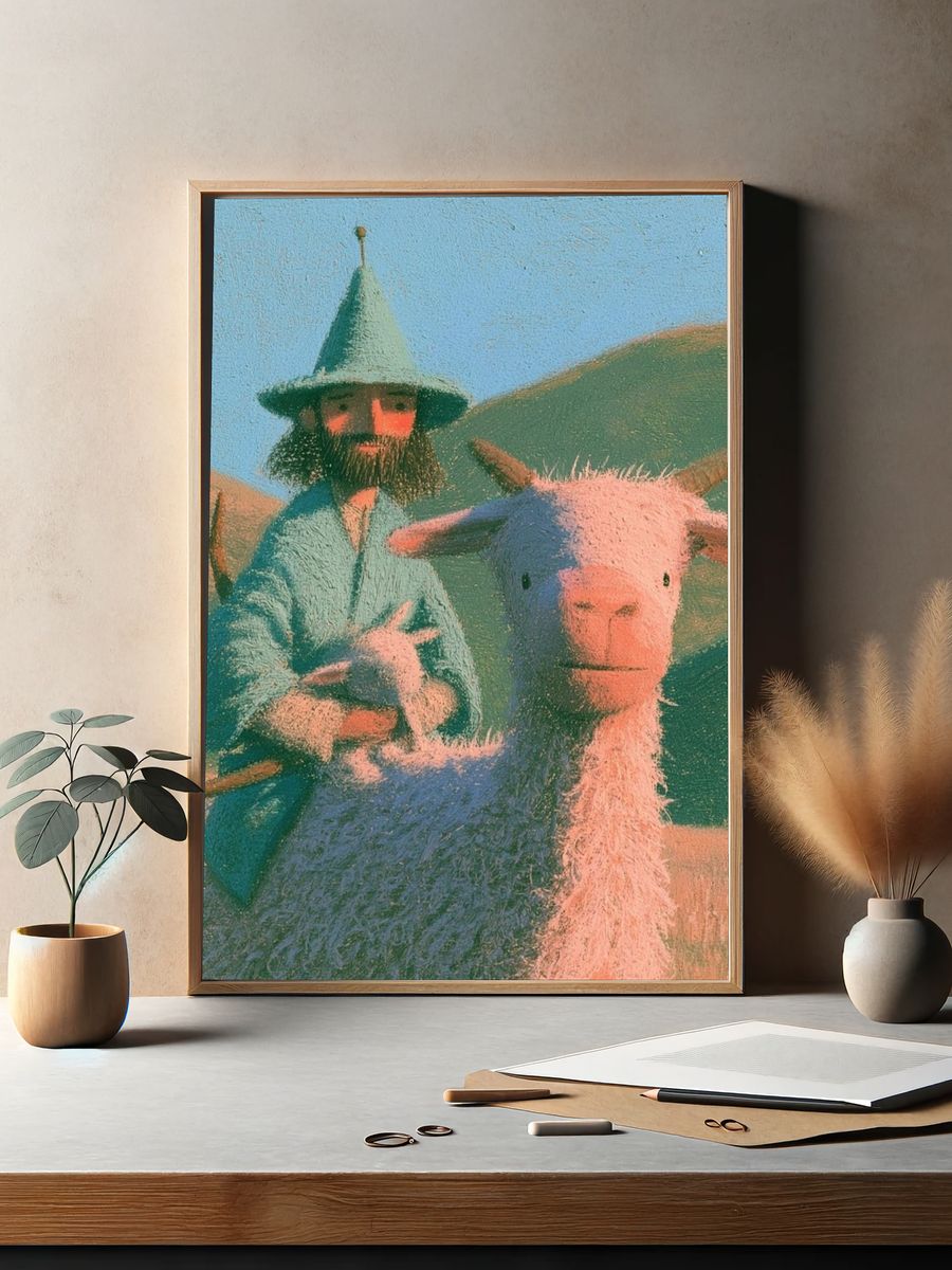 Shepherd and Goat Illustration Poster. — room view 2