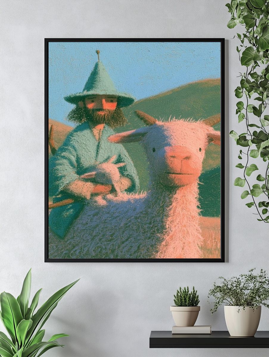Shepherd and Goat Illustration Poster. — room view 4