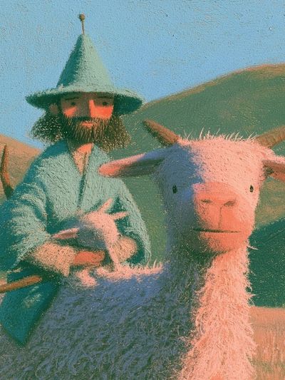 Shepherd and Goat Illustration Poster. poster