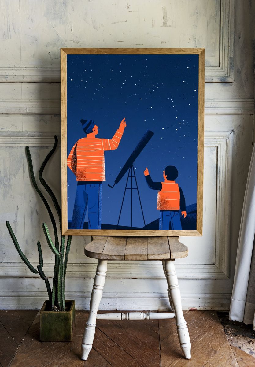 Stargazing Telescope Illustration Poster. room preview
