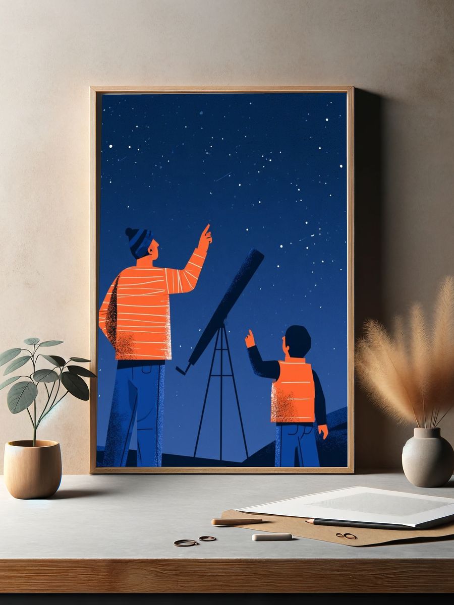 Stargazing Telescope Illustration Poster. — room view 2