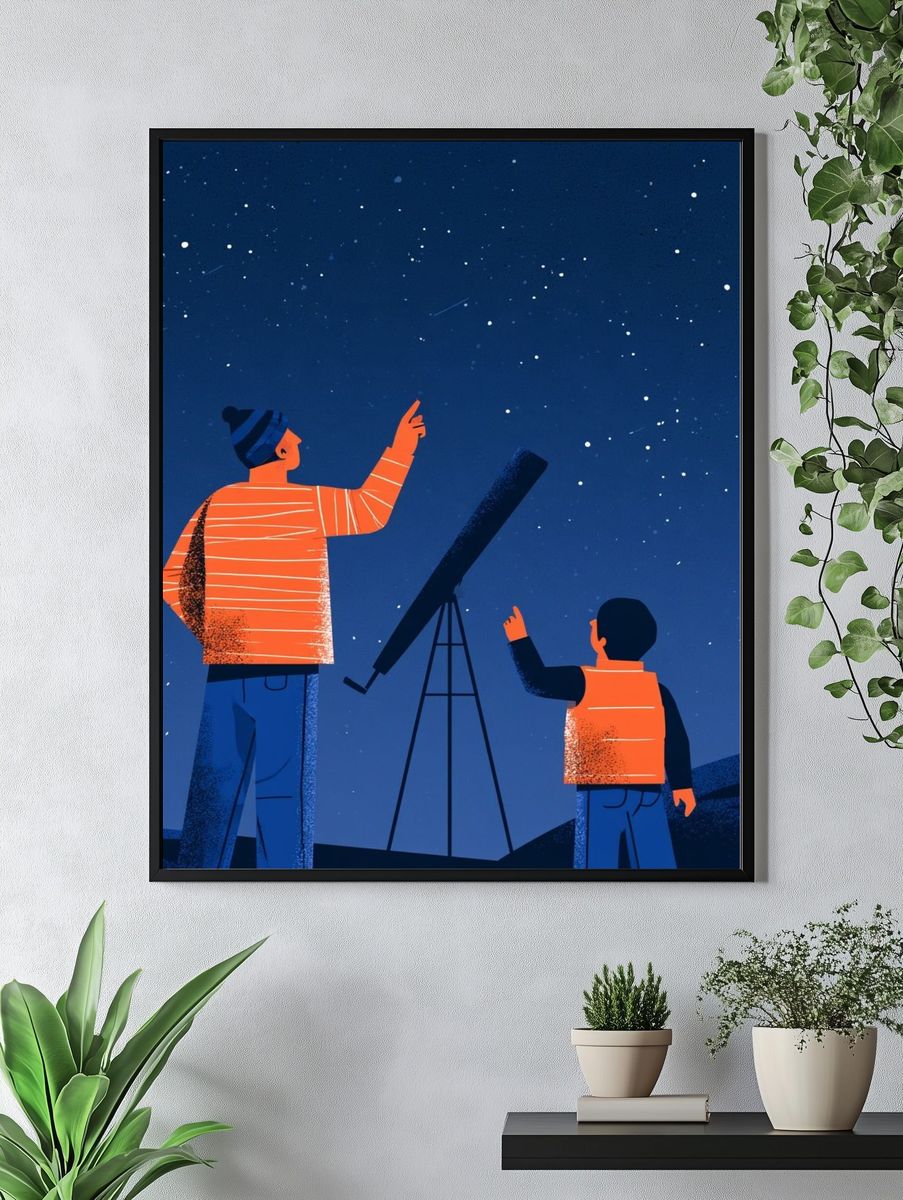 Stargazing Telescope Illustration Poster. — room view 4