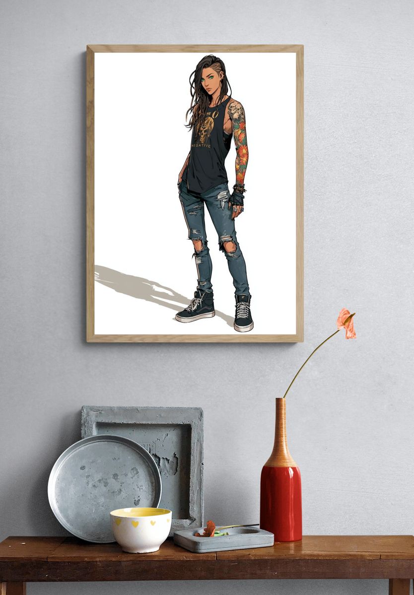 Tattooed Street Style Portrait Poster. — room view 3