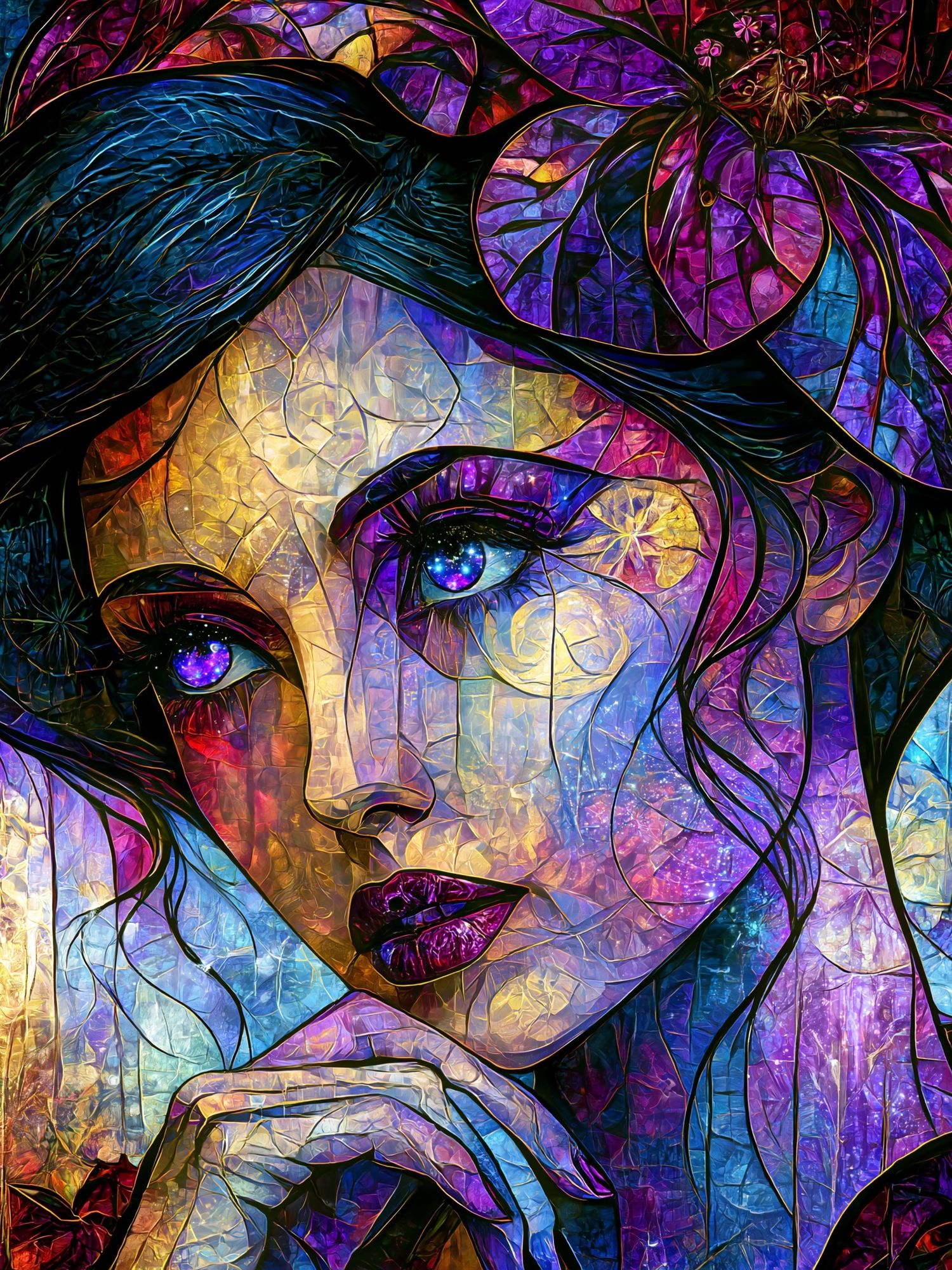 Stained Glass Woman Portrait Print. poster — illustration art
