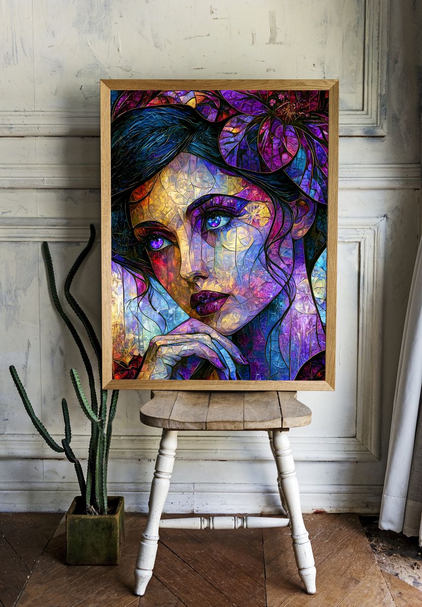 Stained Glass Woman Portrait Print. — room view 1