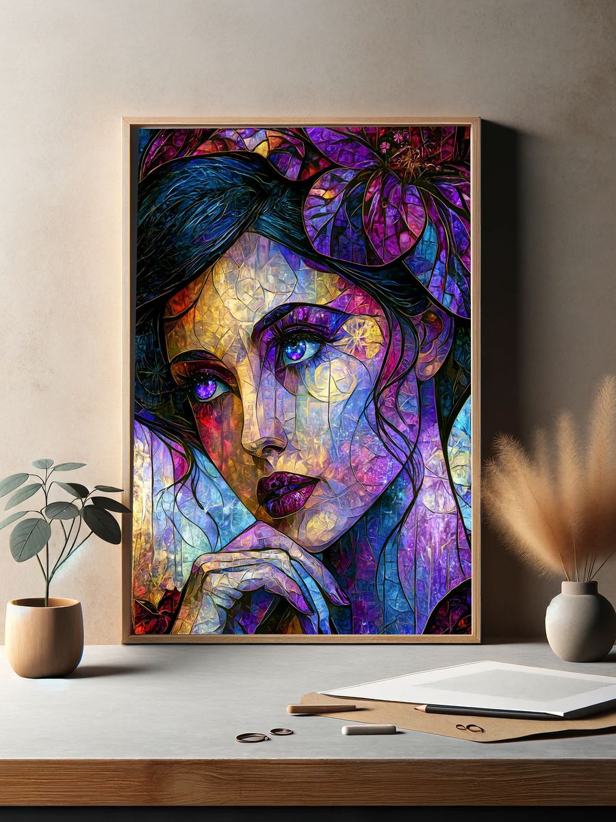 Stained Glass Woman Portrait Print. — room view 2
