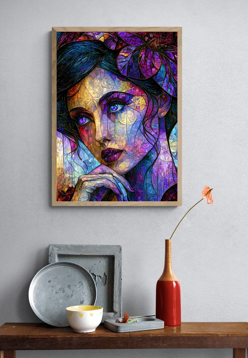 Stained Glass Woman Portrait Print. — room view 3
