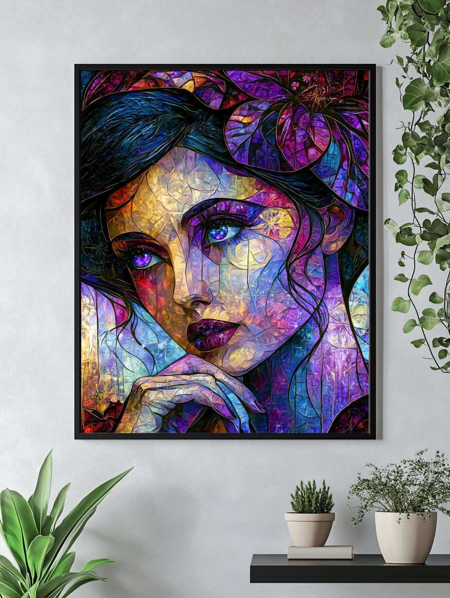 Stained Glass Woman Portrait Print. — room view 4