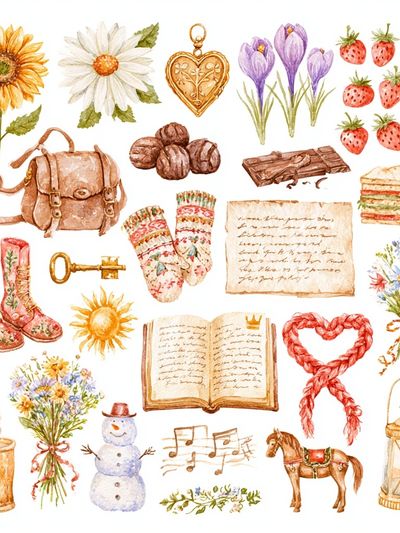Whimsical Cottagecore Watercolor Poster.
