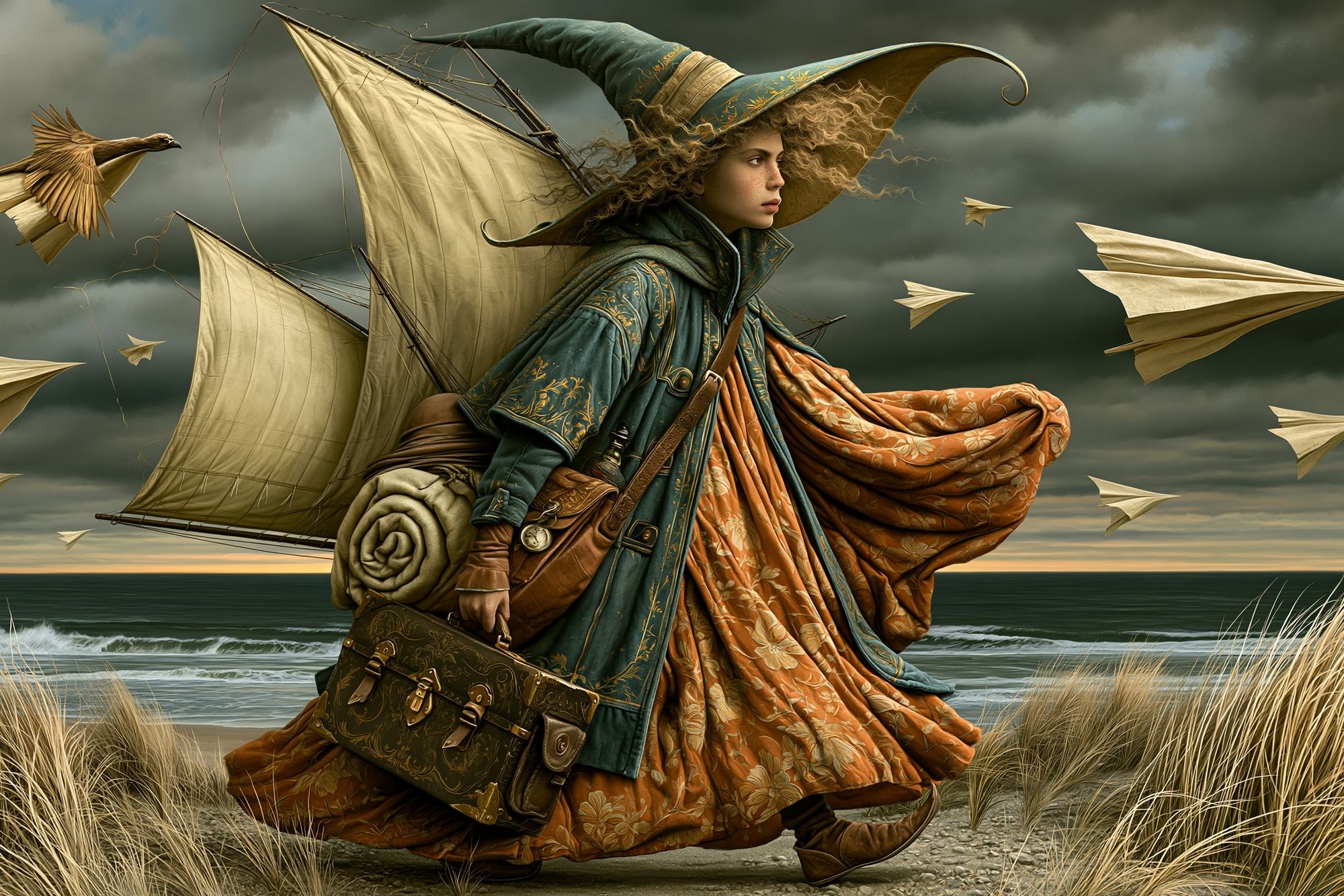 Windswept Witch by the Sea Poster. poster — illustration art