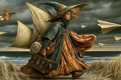 Windswept Witch by the Sea Poster. poster