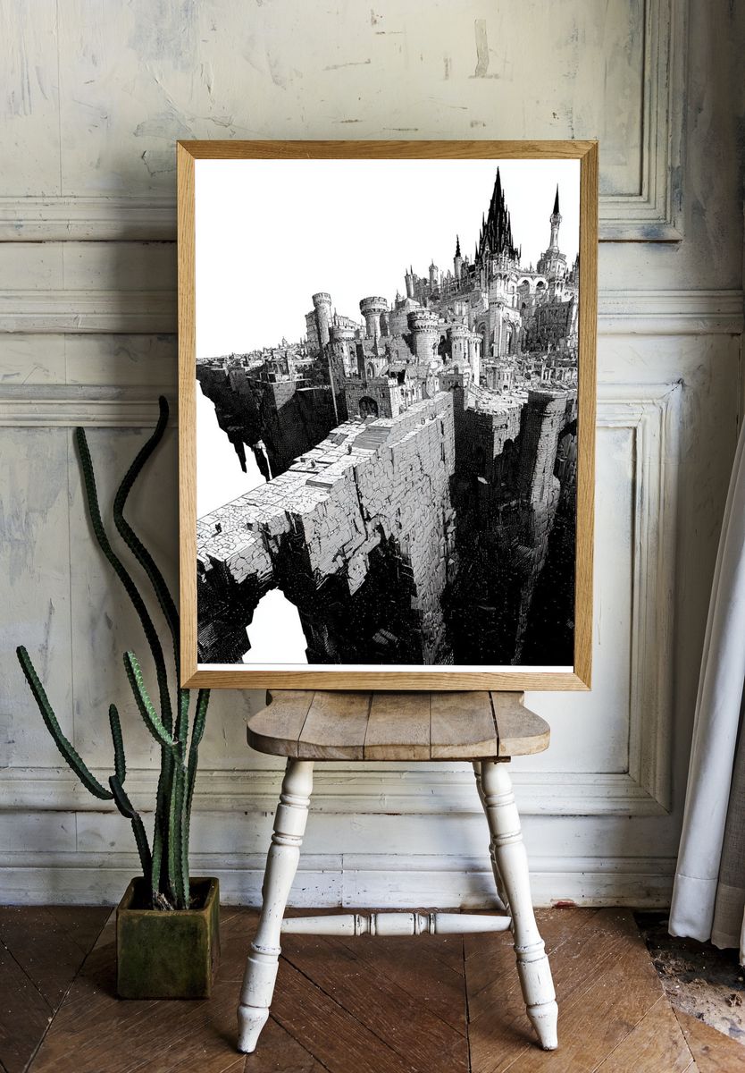Fantasy Castle Cliffside Illustration Poster. room preview