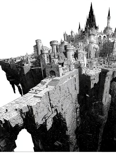 Fantasy Castle Cliffside Illustration Poster. poster print