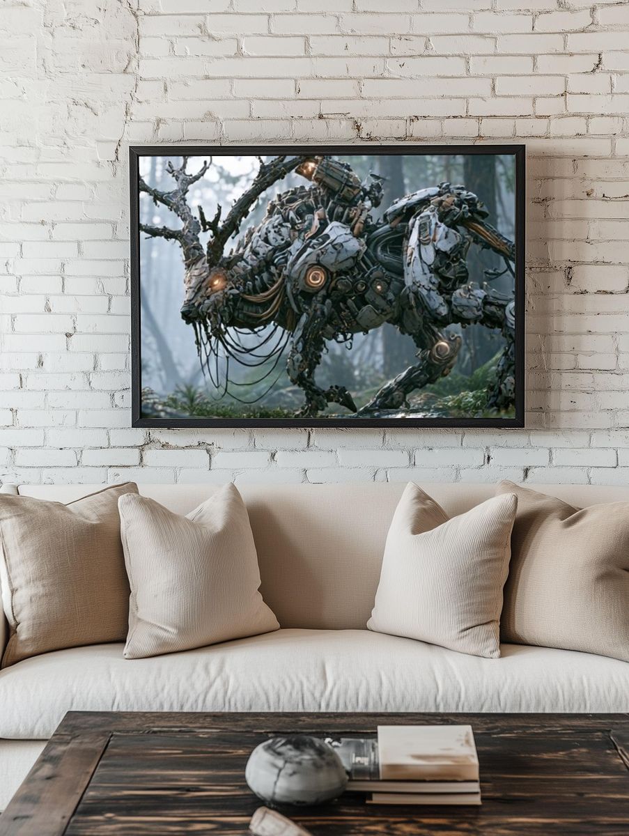 Mechanical Stag Forest Print. room preview
