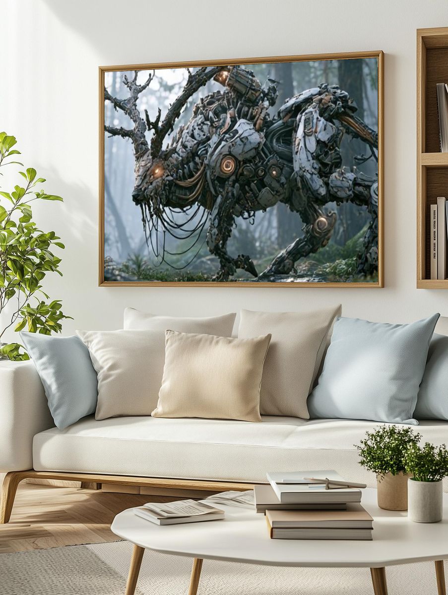 Mechanical Stag Forest Print. — room view 2