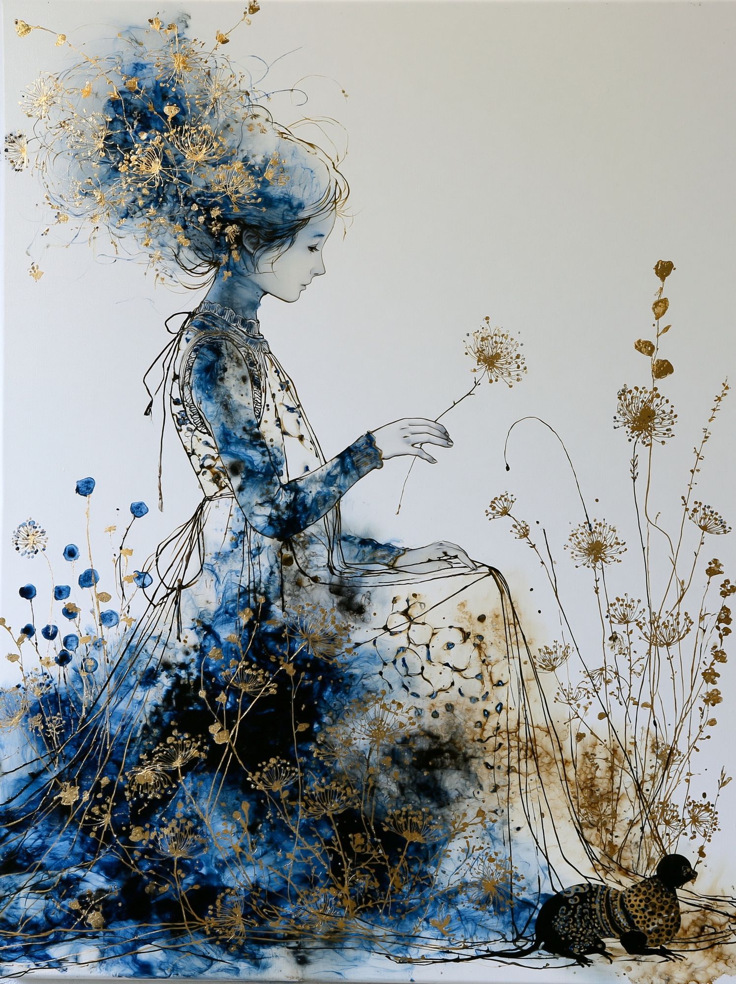 Blue Floral Woman Illustration Poster. poster — illustration art
