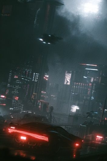 Cyberpunk City Nightscape Poster. poster — illustration art
