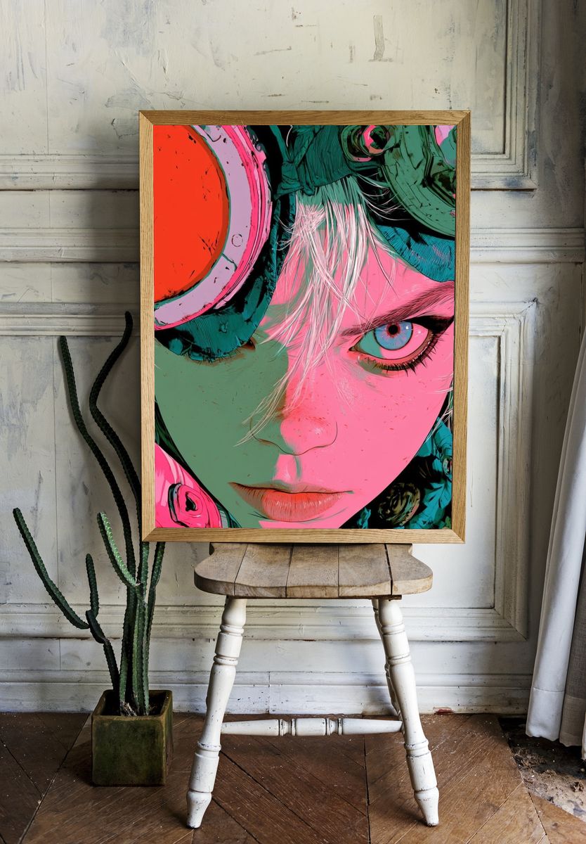 Cyberpunk Portrait Illustration Poster. — room view 1
