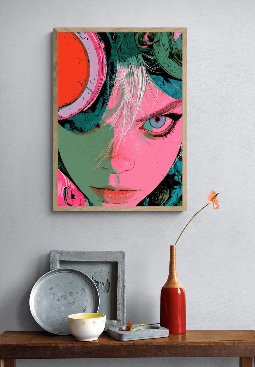 Cyberpunk Portrait Illustration Poster. — room view 3