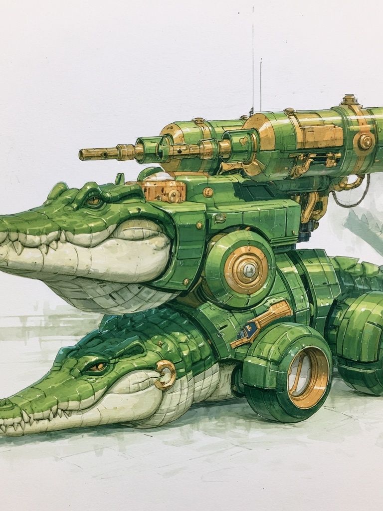 Steampunk Crocodile Mech Illustration Poster. poster — illustration art