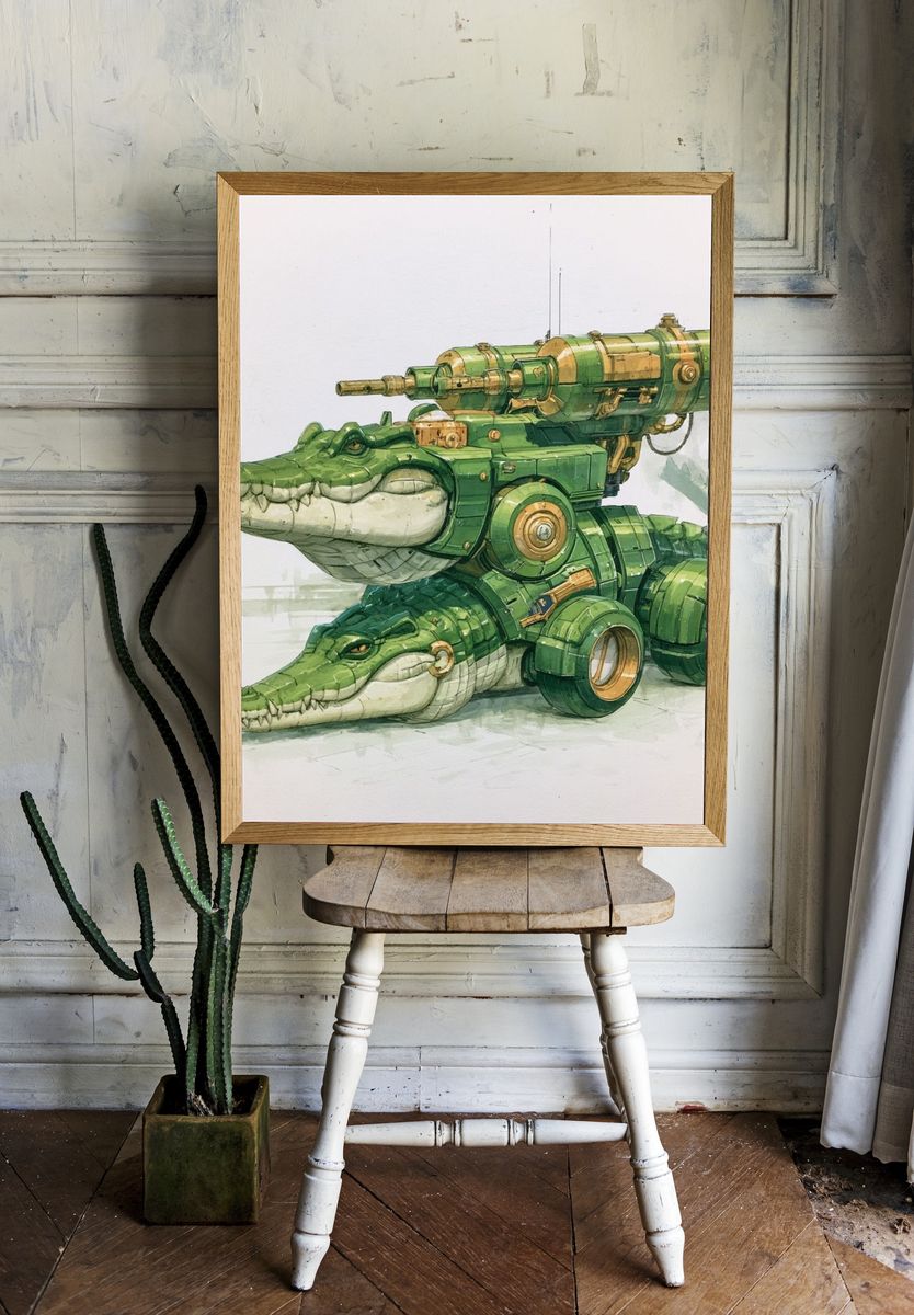 Steampunk Crocodile Mech Illustration Poster. — room view 1