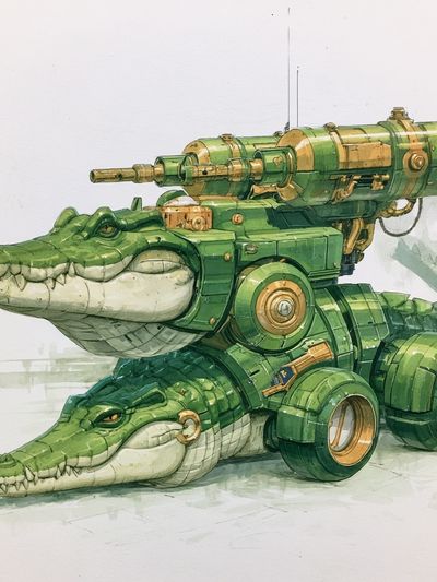 Steampunk Crocodile Mech Illustration Poster. poster print