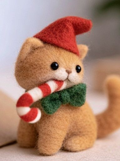 Felt Christmas Cat Illustration Poster. poster detail