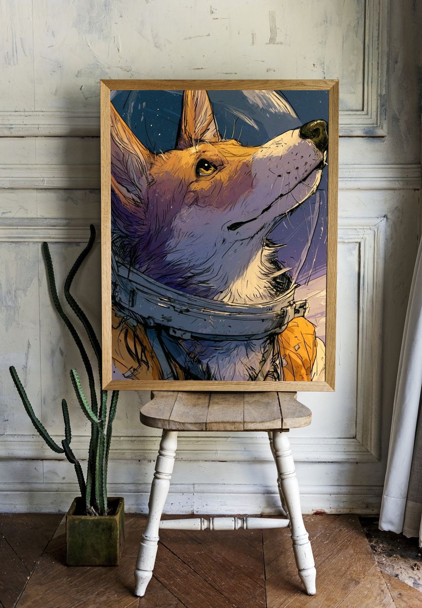 Astronaut Corgi Illustration Poster. — room view 1