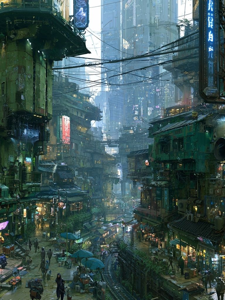 Cyberpunk City Alley Illustration Poster. poster — illustration art