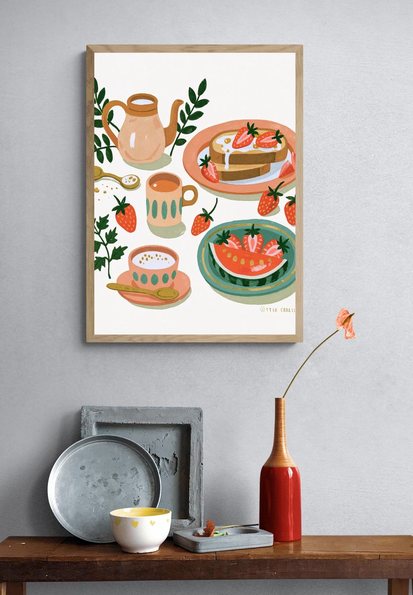 Strawberry Breakfast Illustration Poster. — room view 3