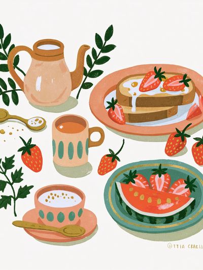 Strawberry Breakfast Illustration Poster. poster