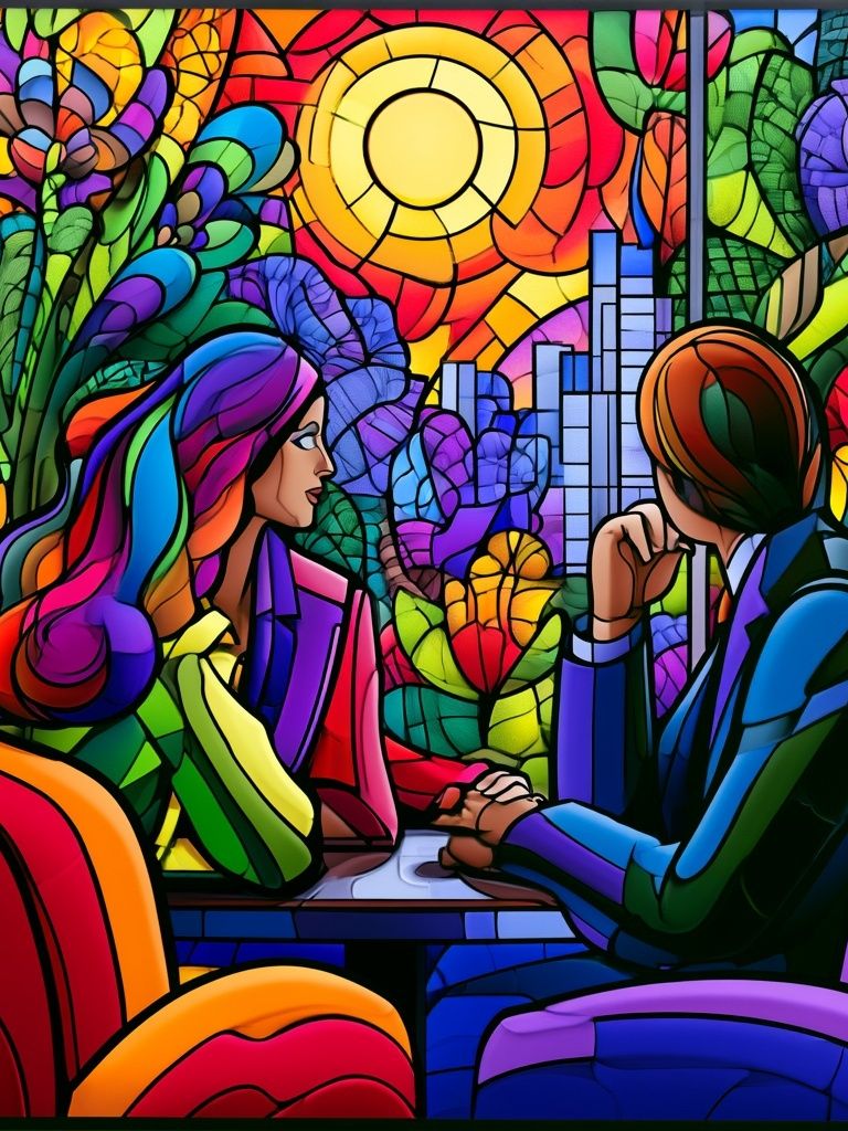 Stained Glass City Conversation Poster. poster — illustration art