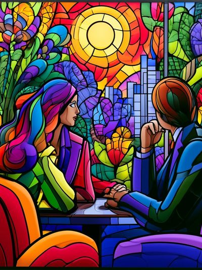 Stained Glass City Conversation Poster. poster