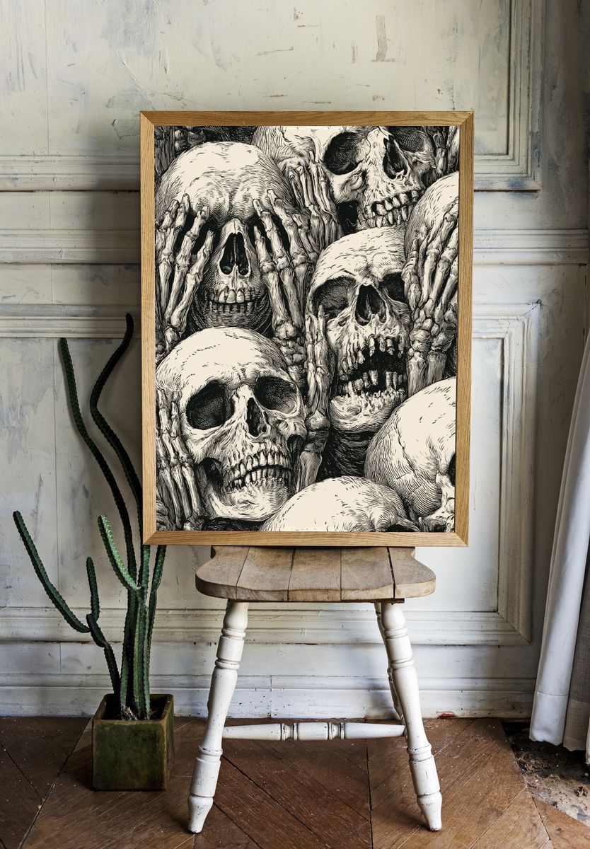 Skeleton Skulls Illustration Poster. — room view 1