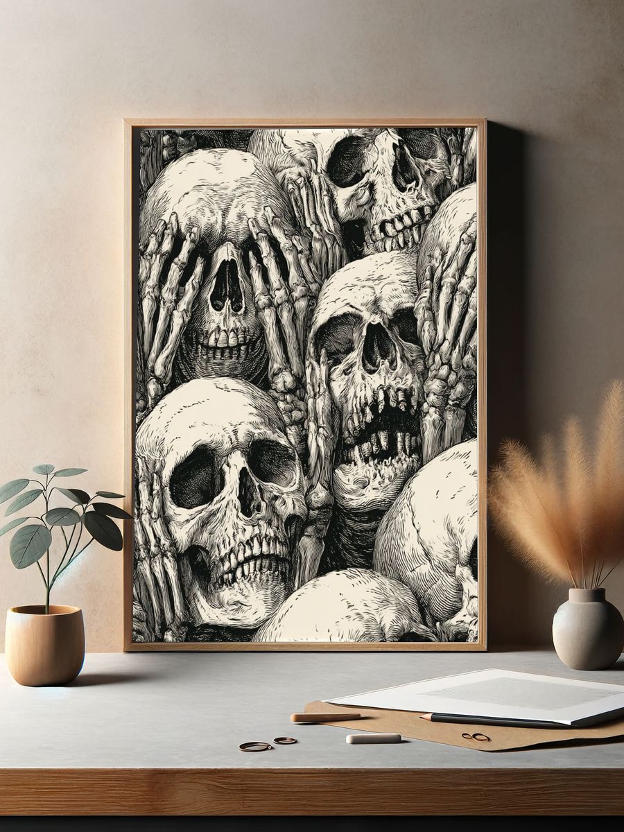Skeleton Skulls Illustration Poster. — room view 2