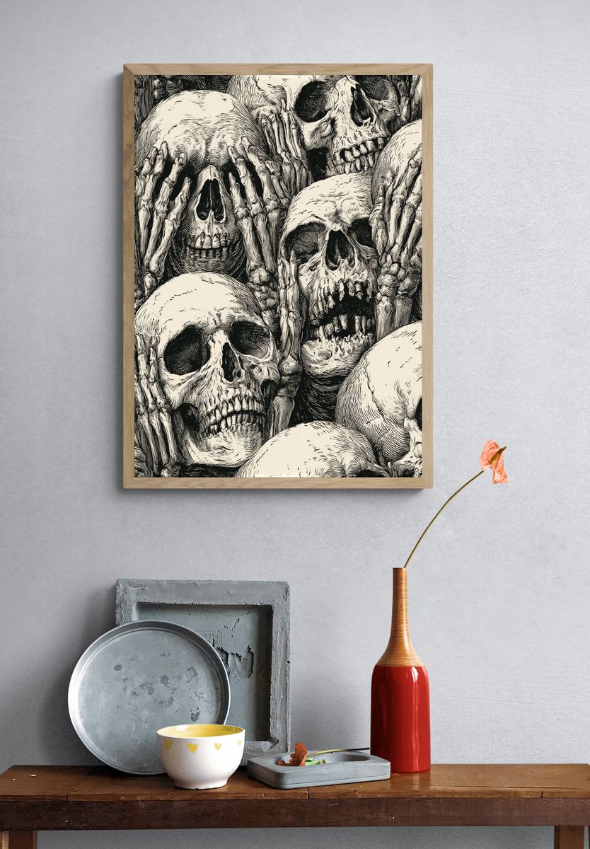 Skeleton Skulls Illustration Poster. — room view 3