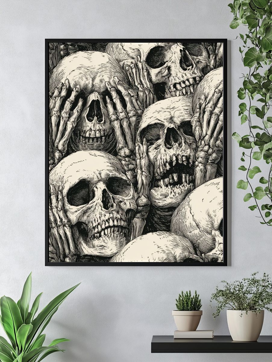 Skeleton Skulls Illustration Poster. — room view 4
