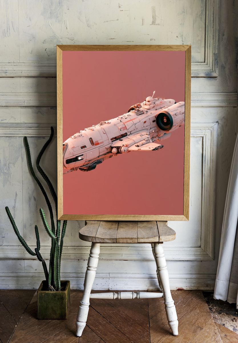 Retro Spacecraft — Illustration Print. room preview